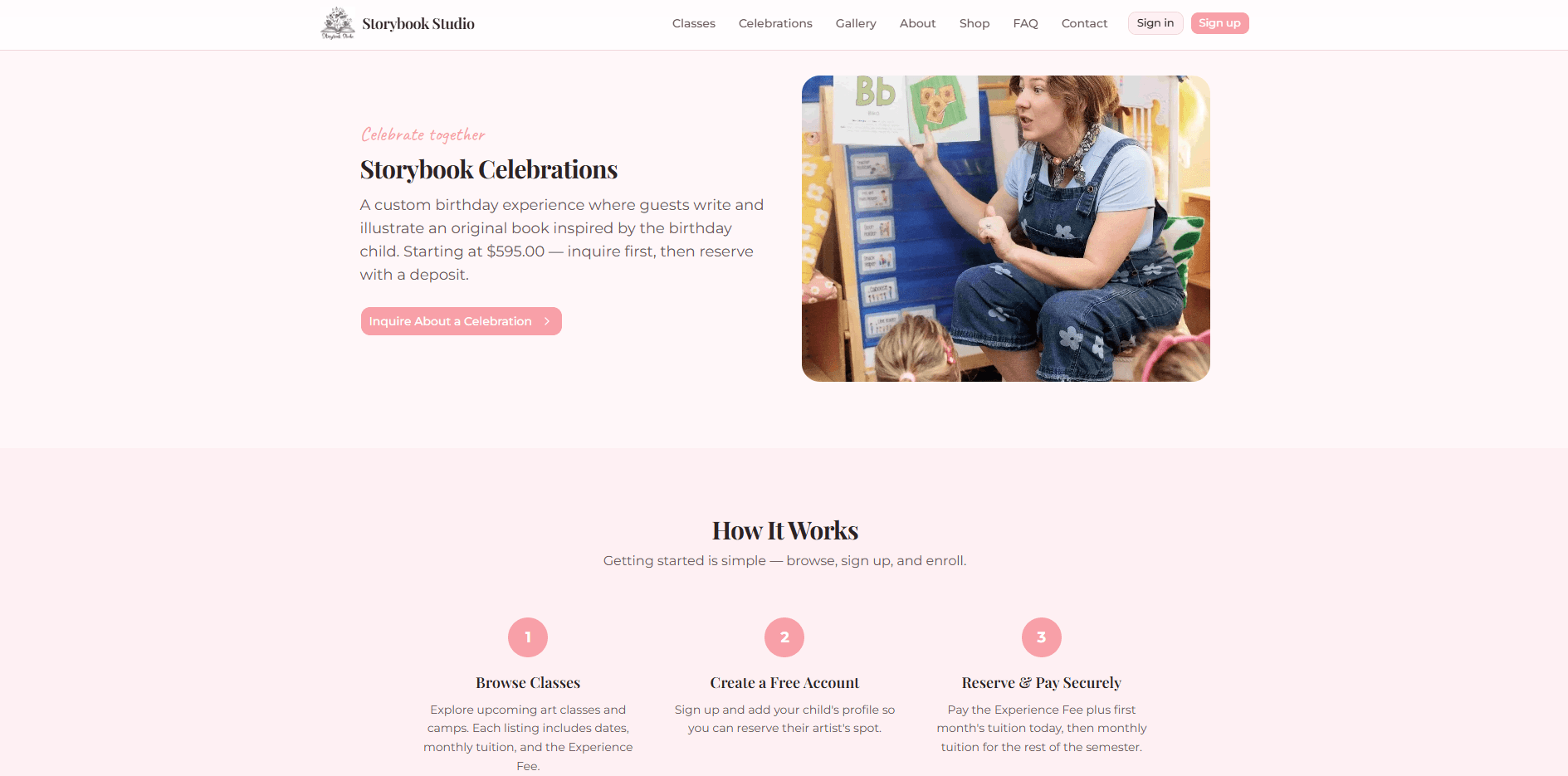 Storybook Studio celebrations page