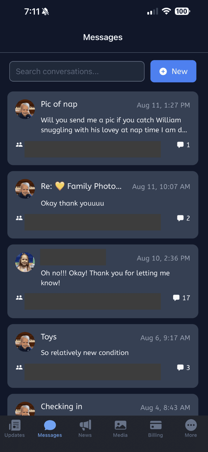 Toddly parent app messages