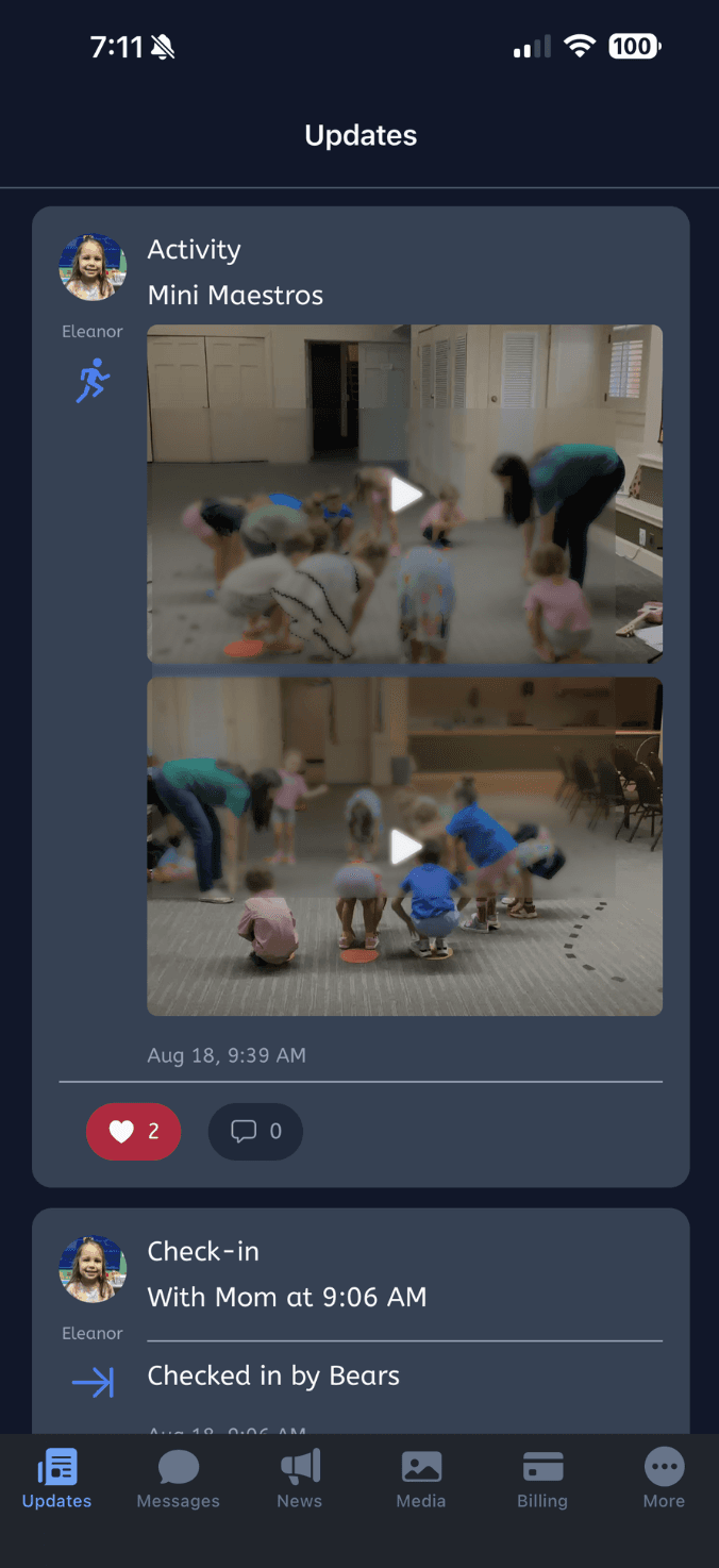 Toddly parent app updates feed